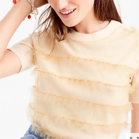 New J.CREW 100% Merino Wool Ruffle Tulle Front Sweater Ivory Cream Knit Workwear - Picture 4 of 12